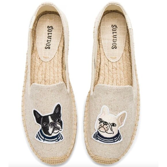 Soludos Teddy & Gigi Smoking Slipper French Bulldogs Espadrilles 7.5 - Picture 1 of 11